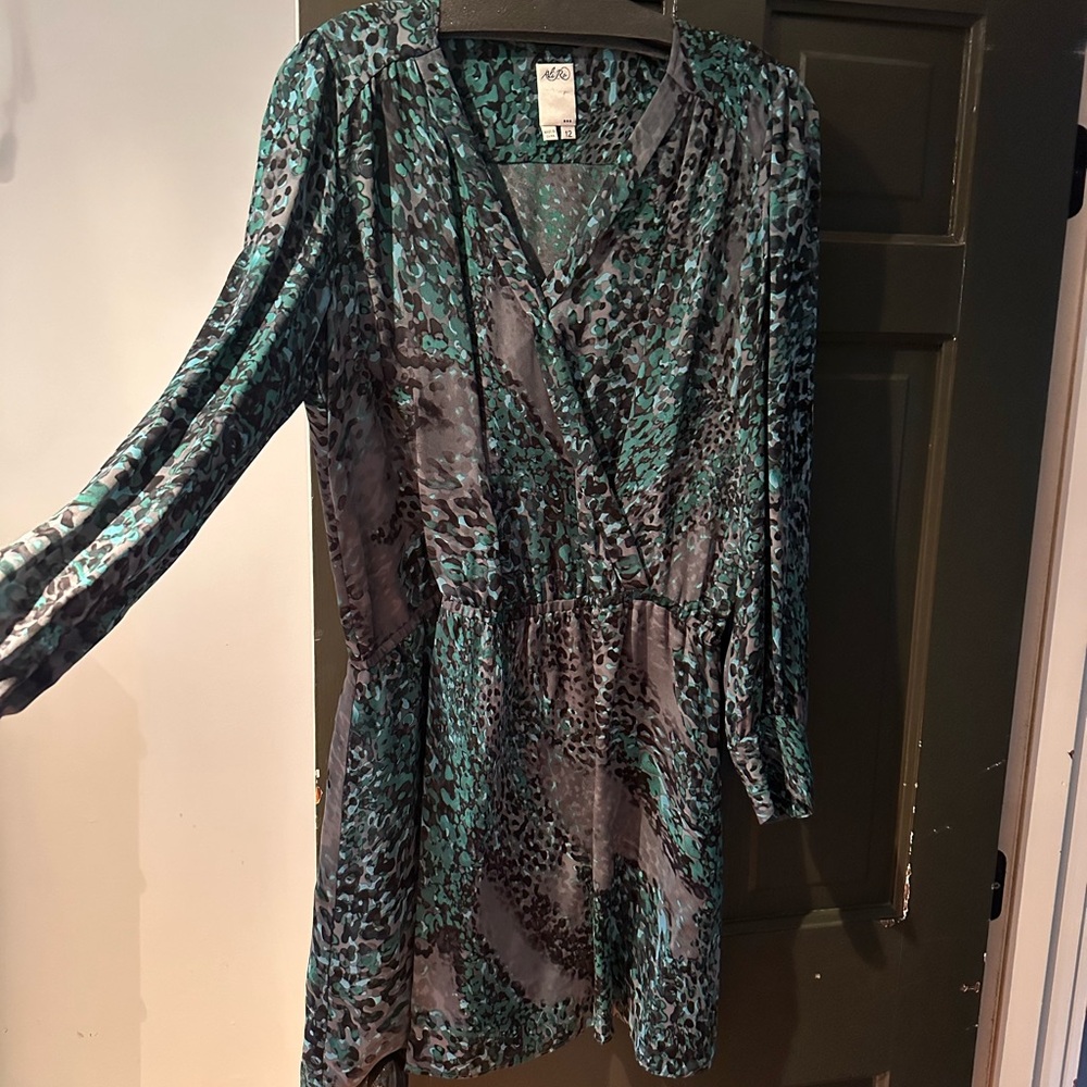 Ali Ro Teal and Black Patterned Dress